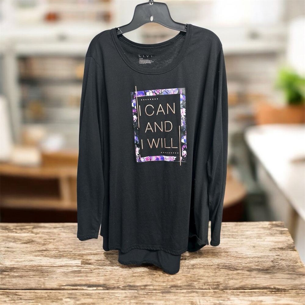 Black Long Sleeve Tee with Inspirational Print
